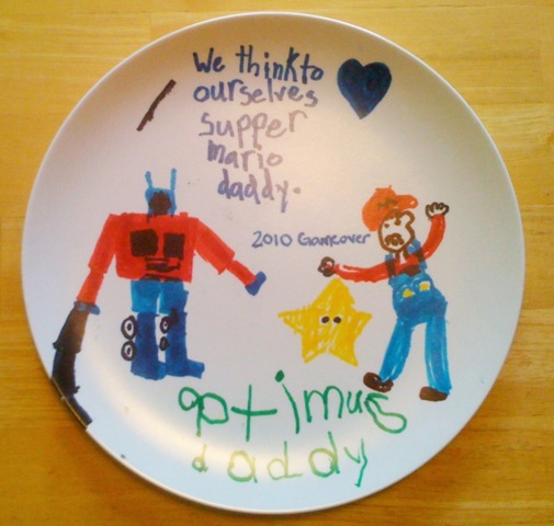 Great Father's Day gift: Now I can watch Mario and Optimus Prime while I eat! Optimus Prime vs Mario Dinner Plate
